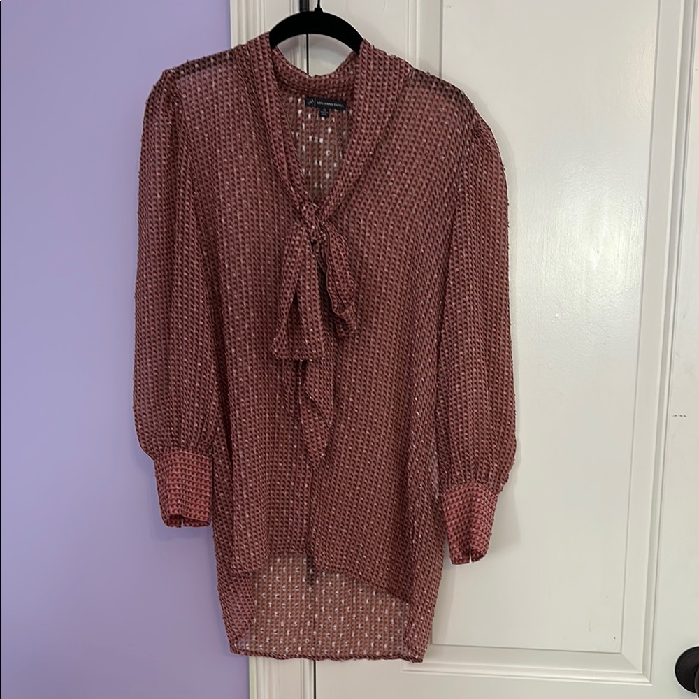 Mauve Pink Tie-Neck Blouse Adrianna Papell